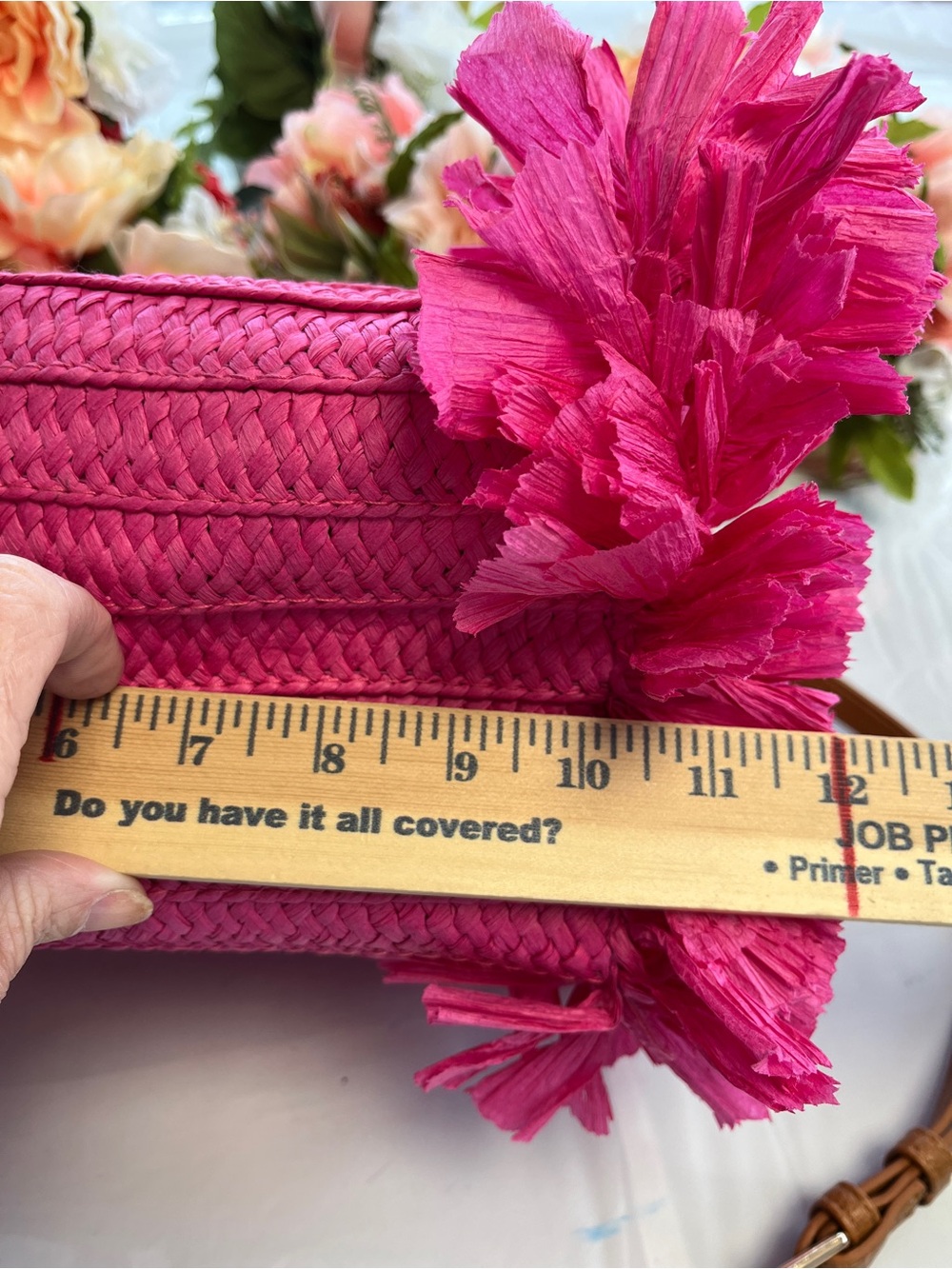 Shiraleah Chicago Pink Raffia Fringe Straw Tote Crossbody Bag - Picture 6 of 13